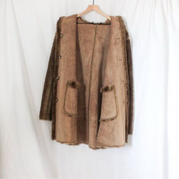 Dennis by Dennis Basso Reversible Faux Fur Coat Brown and Tan 1X - Picture 2 of 7